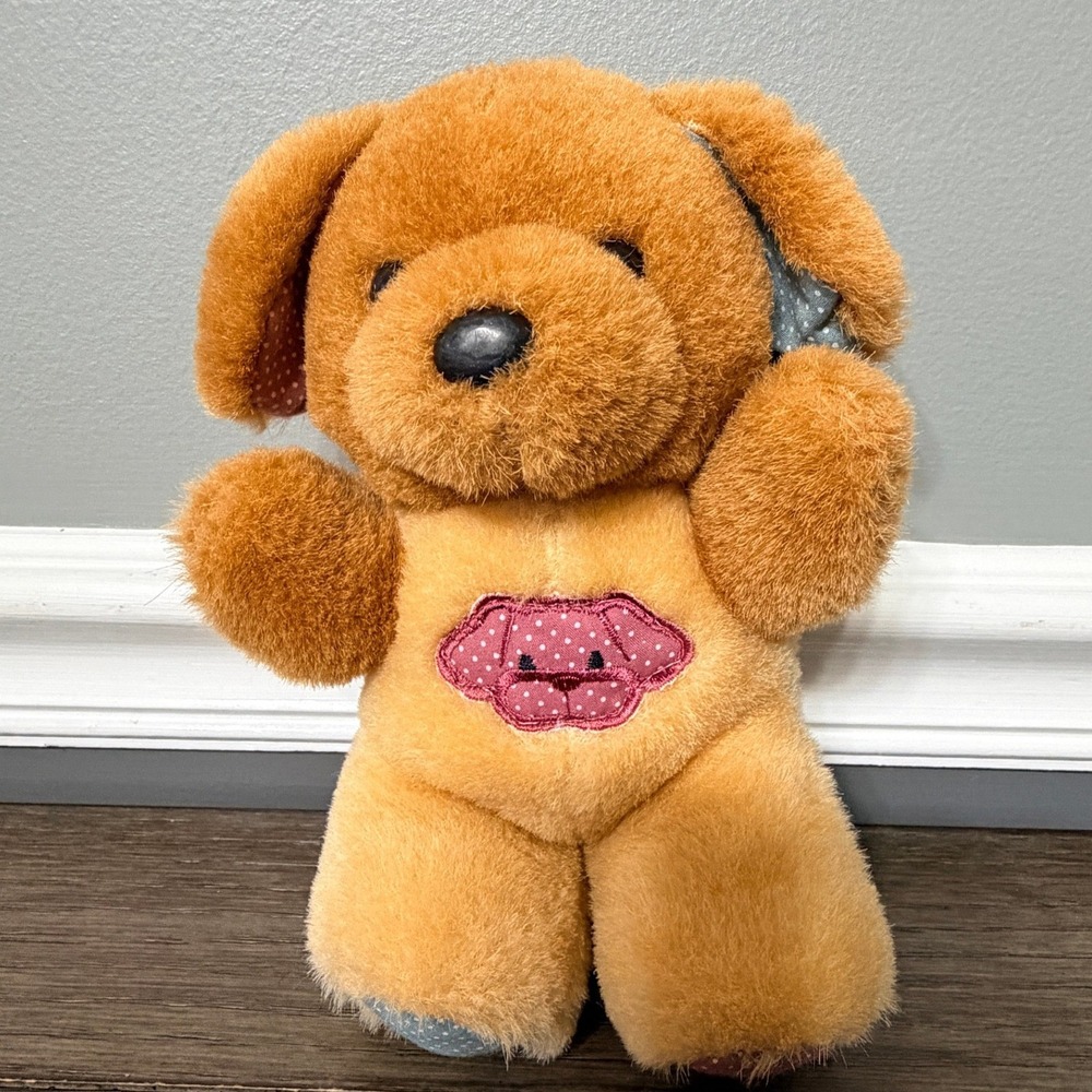 Vintage Puppy Dog with Embroidered Patches Plush